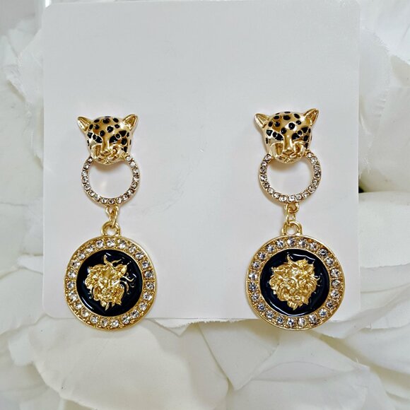NEW! ELEGANT Leopard & LION HEAD DROP EARRING - Picture 6 of 6
